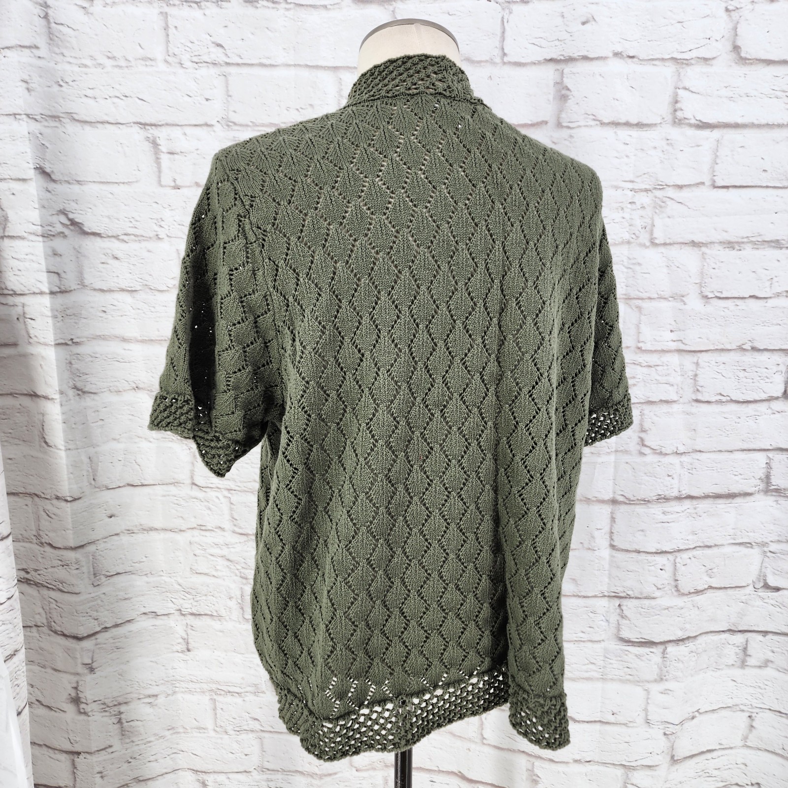 Lace Knit Shrug Cardigan Fairy Earthy Cottage Boho Cotton Green CJ Banks Size 2X