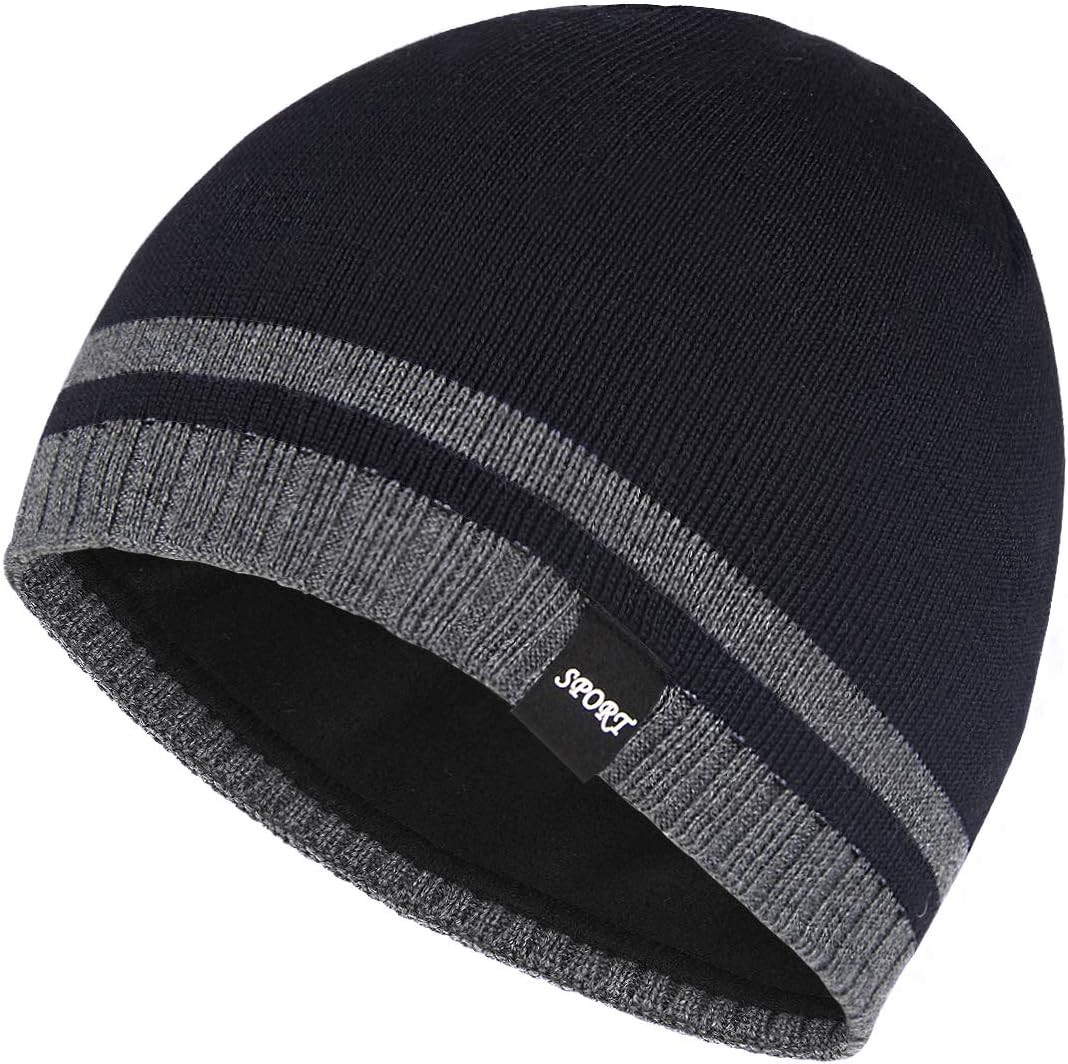 Mens Winter Beanie Hat Warm Knit Cuffed Plain Toboggan Ski Skull Cap (3 Patterns