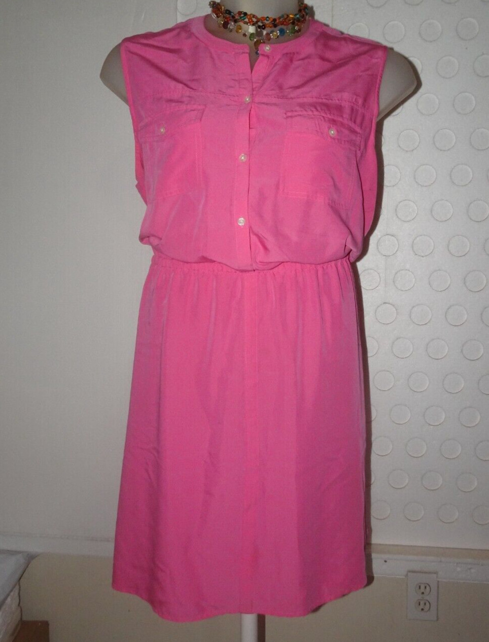 OLD NAVY Shirt Dress Button Up Collared Lapel Sleeveless Pink XL *