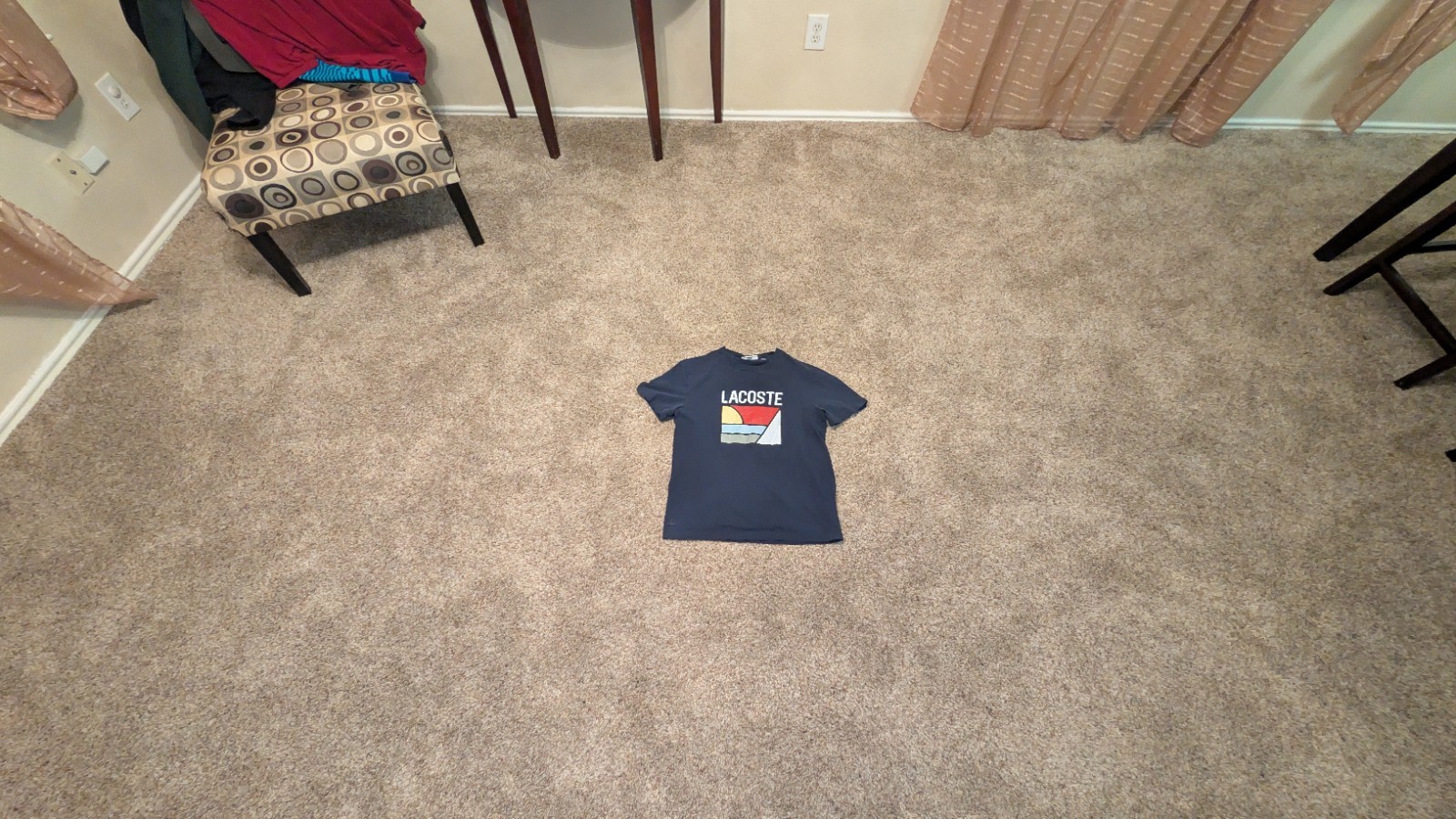 Mens Lacoste Graphic Navy Blue Regular Fit Crew Neck T-Shirt Size Medium