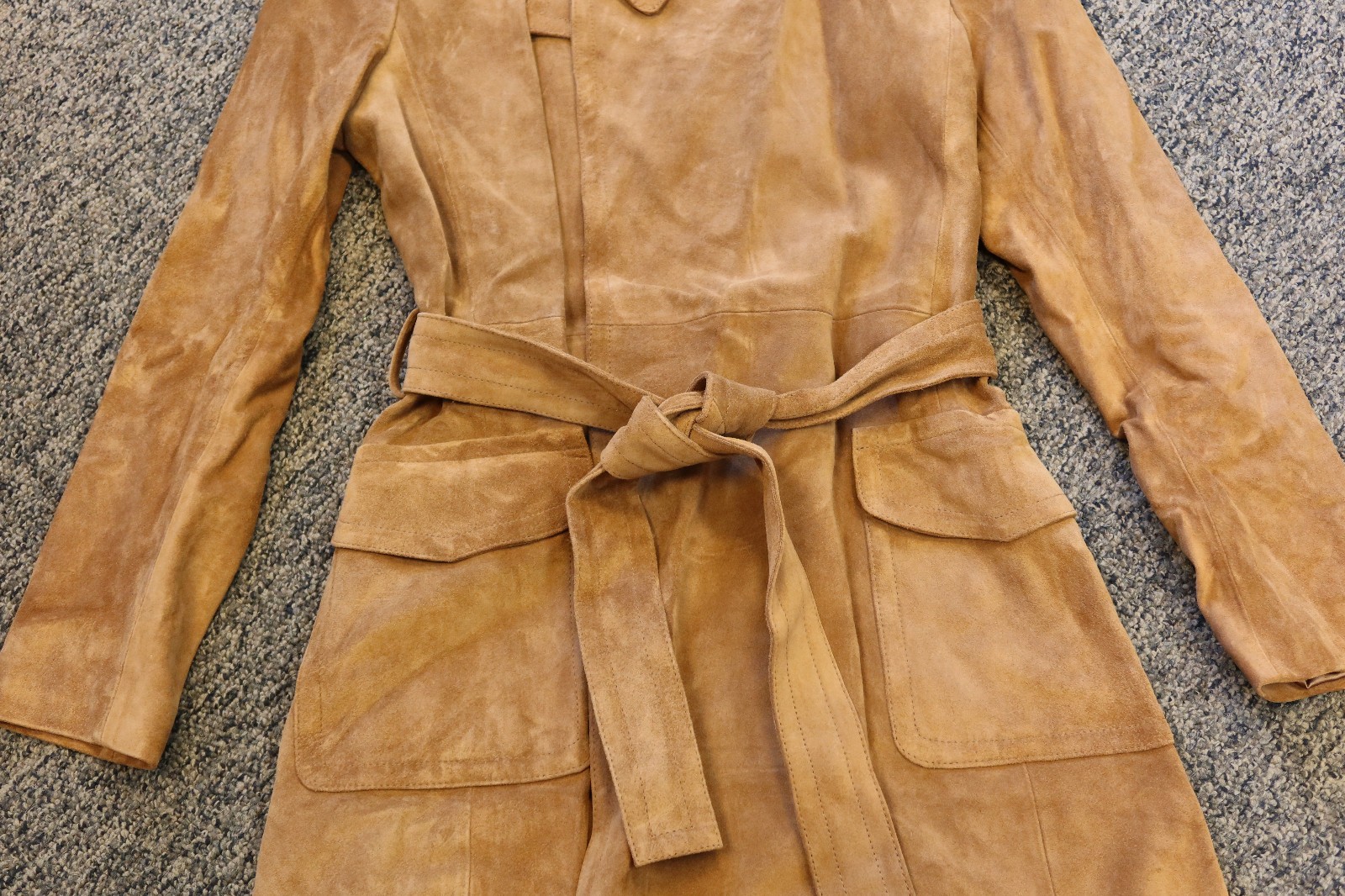 $695 New Michael Kors Calf Suede Buttonless Trench Coat – MEDIUM – Acorn Brown