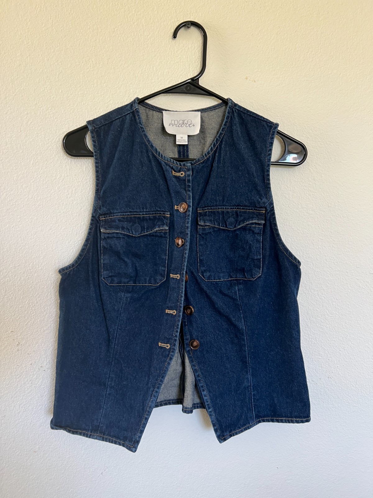 Womens Denim Vest Medium Button Front Sleeveless Utility Top M