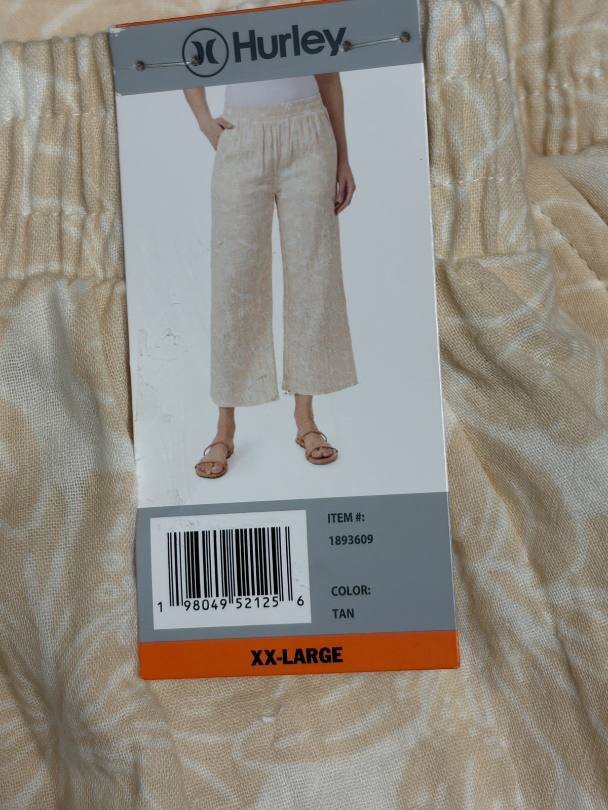 Hurley Women’s NWT Gauze Relaxed Wide-Leg Pant in Tan/ White- XXL
