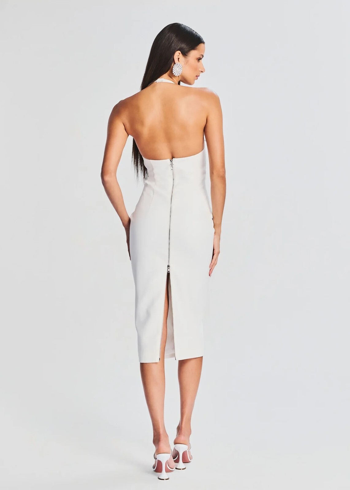 RETROFETE Cheryl White Crepe Plunging Bustier Bra Halter Cocktail Dress XS = 0/2