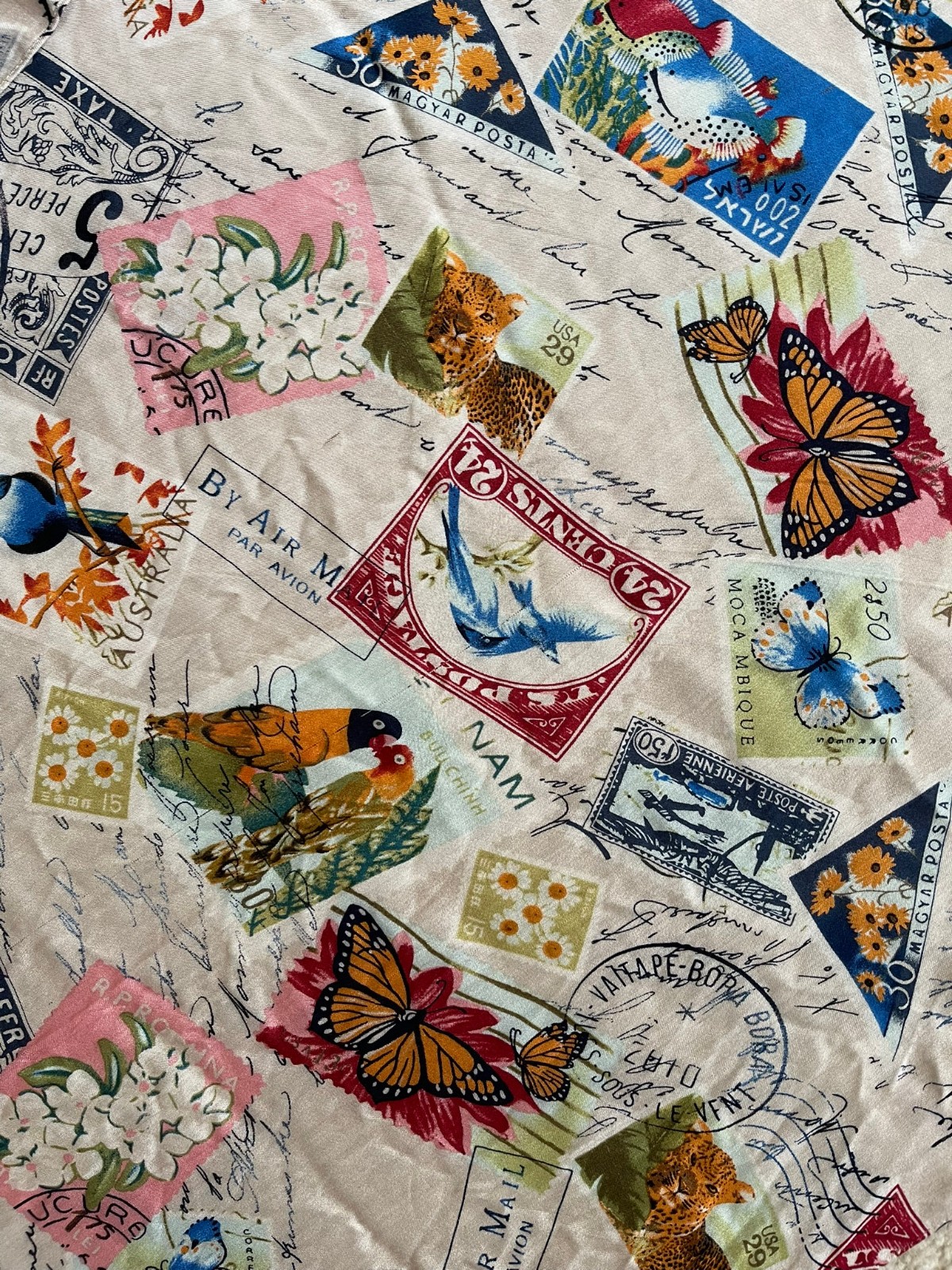 VTG Large stamp postmark square Scarf 100% Acrylic Multicolor Size 42″x42″