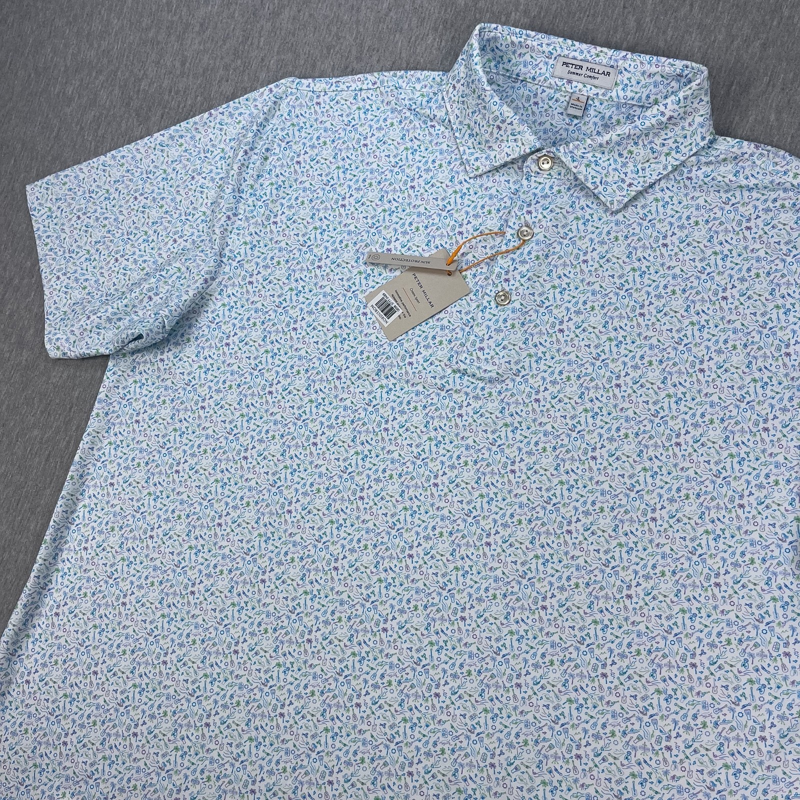 Peter Millar Island Jammin Summer Comfort Polo Shirt Men L White Performance NEW
