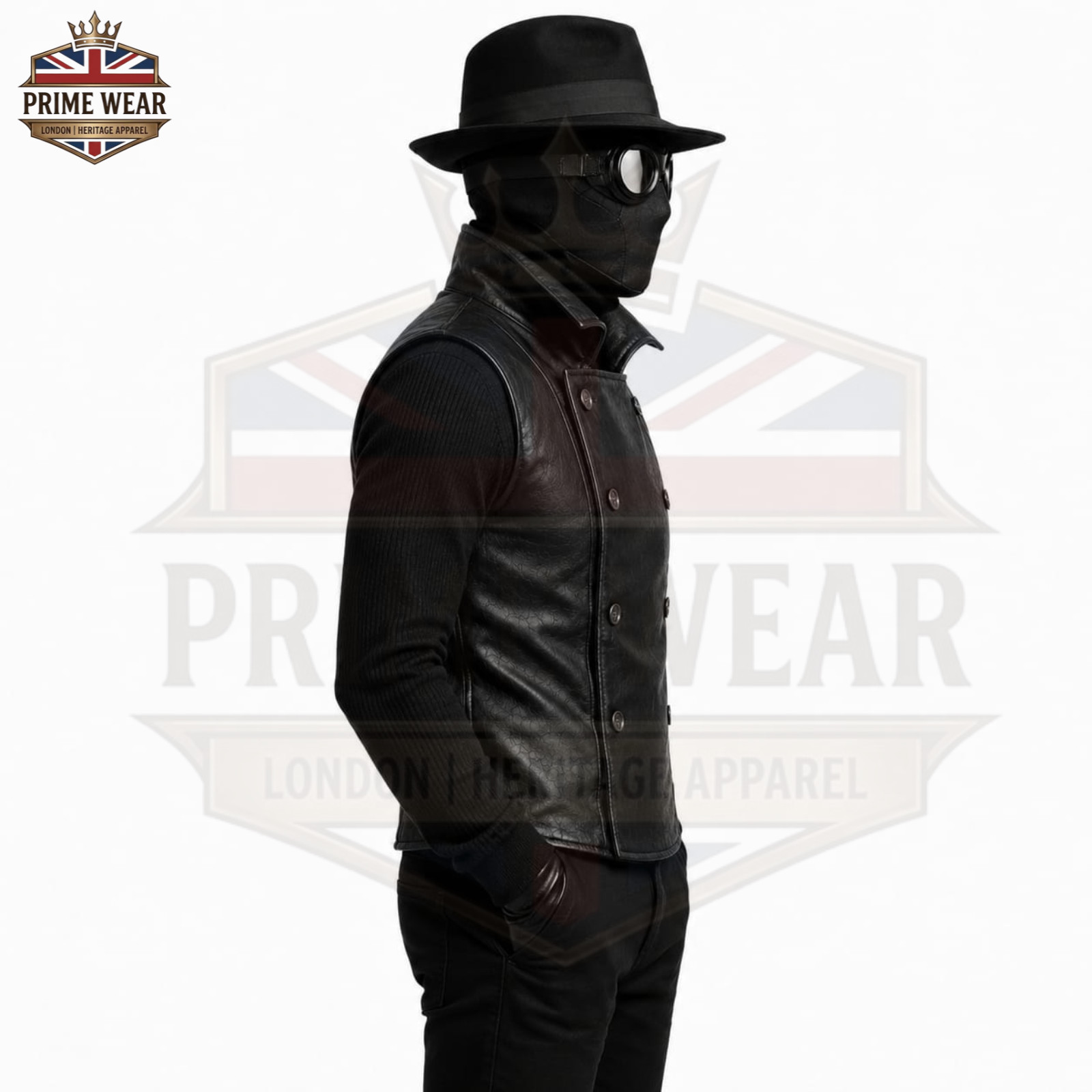 Men’s Black Genuine Spider Noir Leather Double Breasted Sleeveless Vest