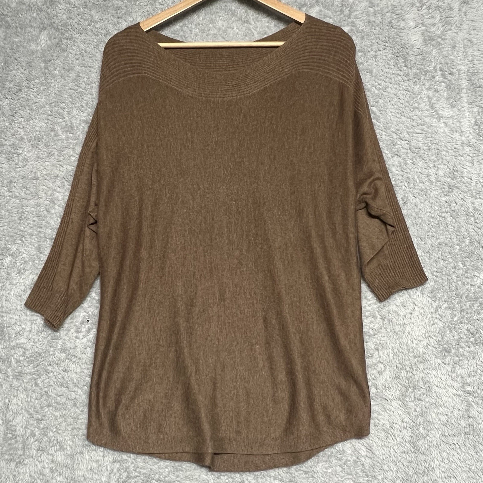 Chicos Cashmere Blend Sweater Top Womens 2 US Large Brown PulloverDolman Sleeve