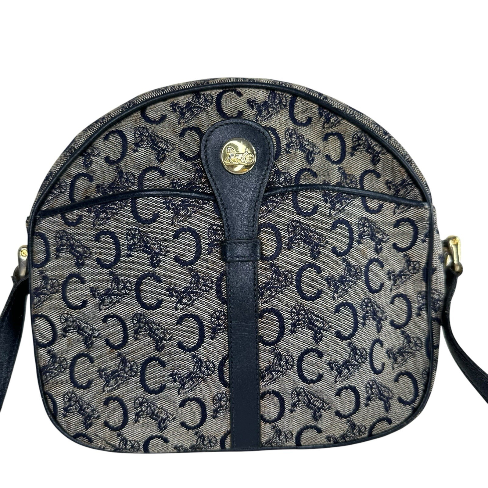 Celine Horse Carriage Hardware Gold Logo C Blue Jacquard/Leather Crossbody Bag