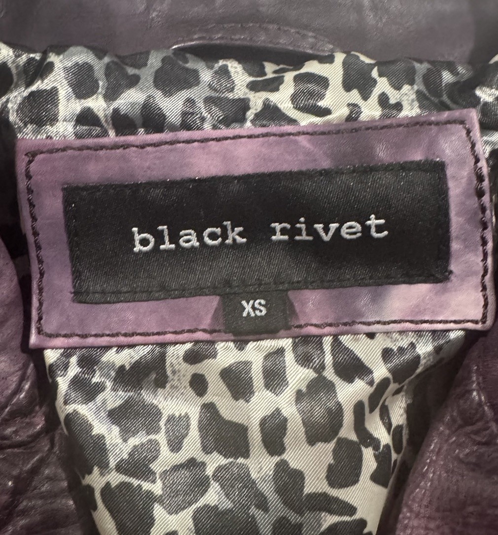 Black Rivet Genuine Leather Moto Jacket Womens XS Purple Distressed Biker Chic