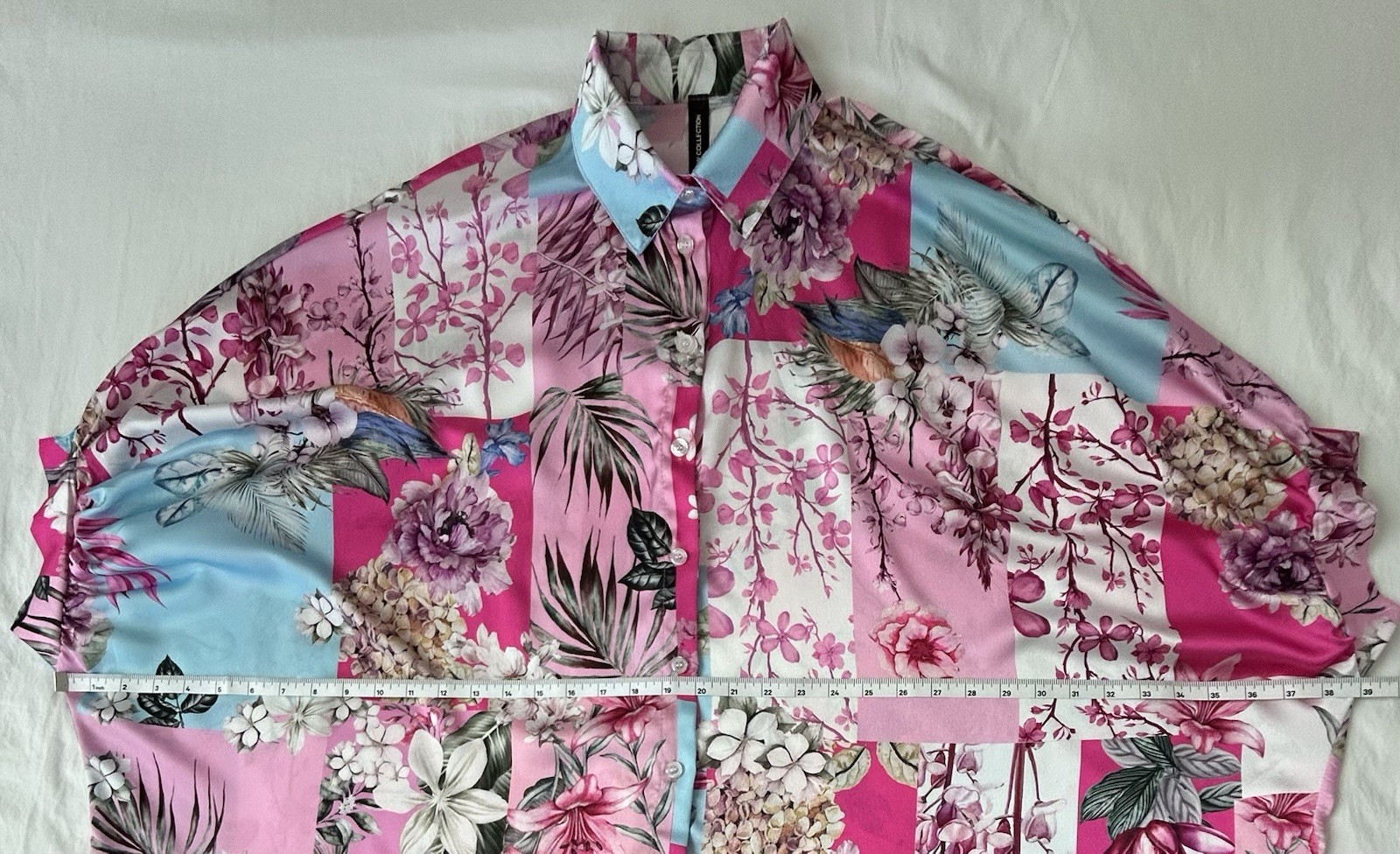 Made in Italy Floral Satin Button Front High-Low Blouse Shirt OS NWOT