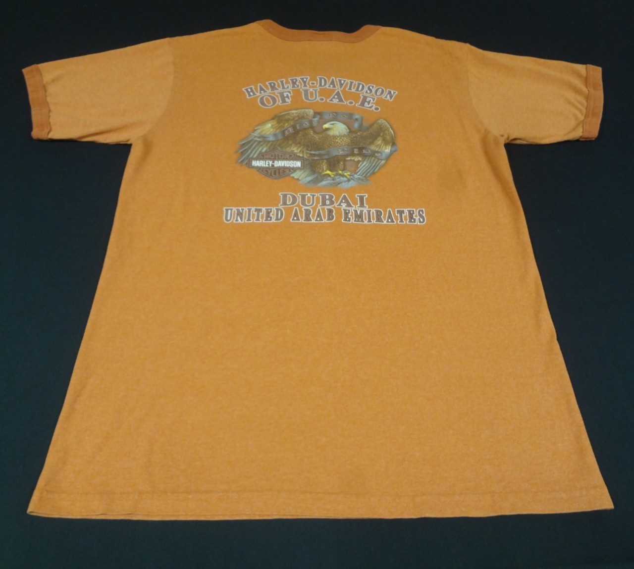 HARLEY-DAVIDSON MOTORCYCLES DUBAI UNITED ARAB EMIRATES ORANGE LARGE T-SHIRT L586