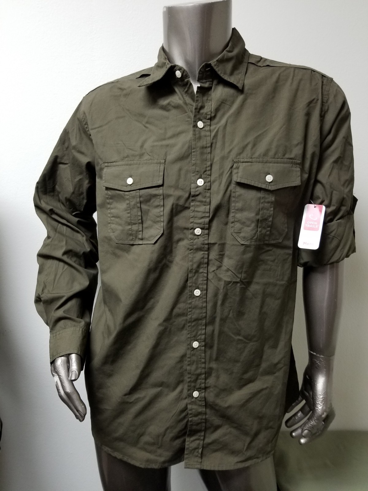 new Mens Open Trails button front shirt with roll up sleeves.