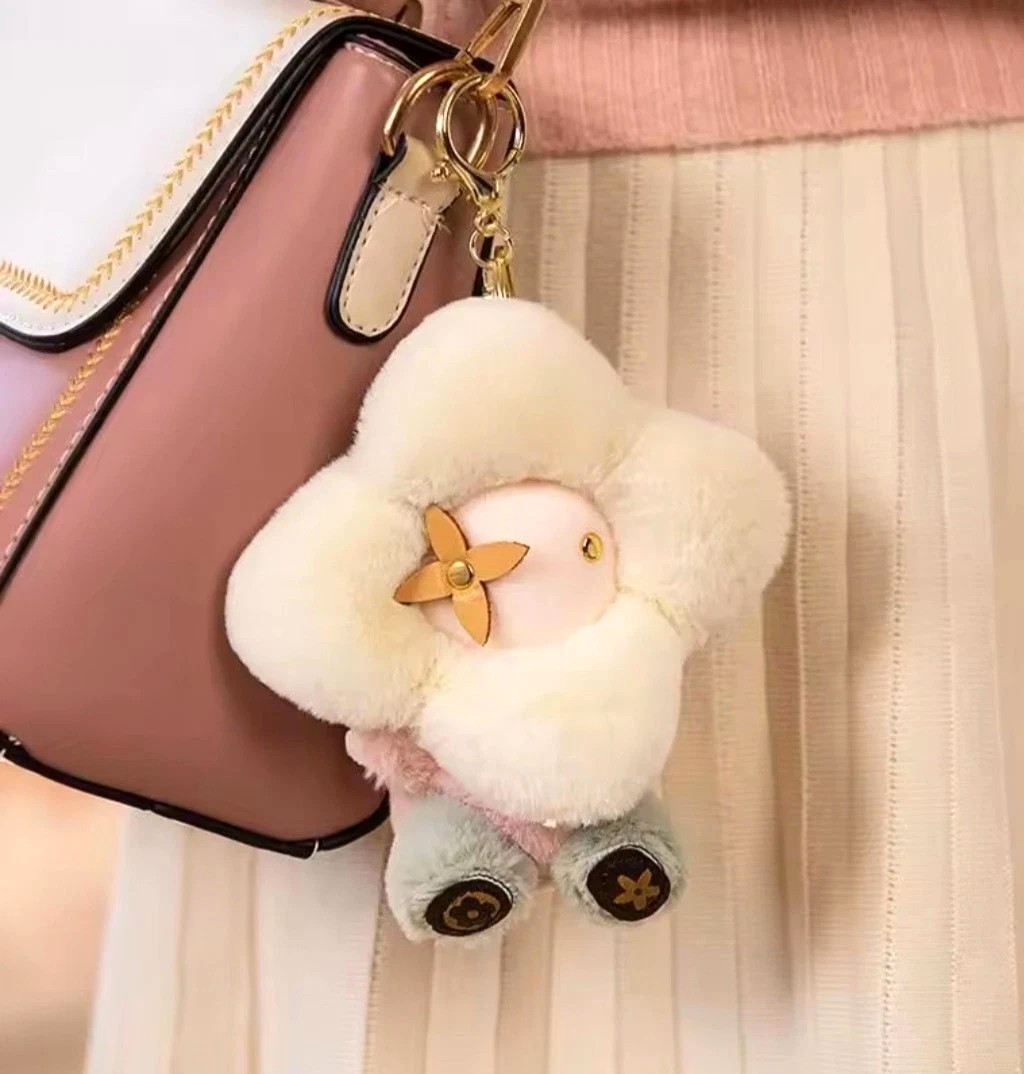 Plush Clover Pink Teddy Bag Charm Keyring Luxe Handbag Purse Fashion Accessories
