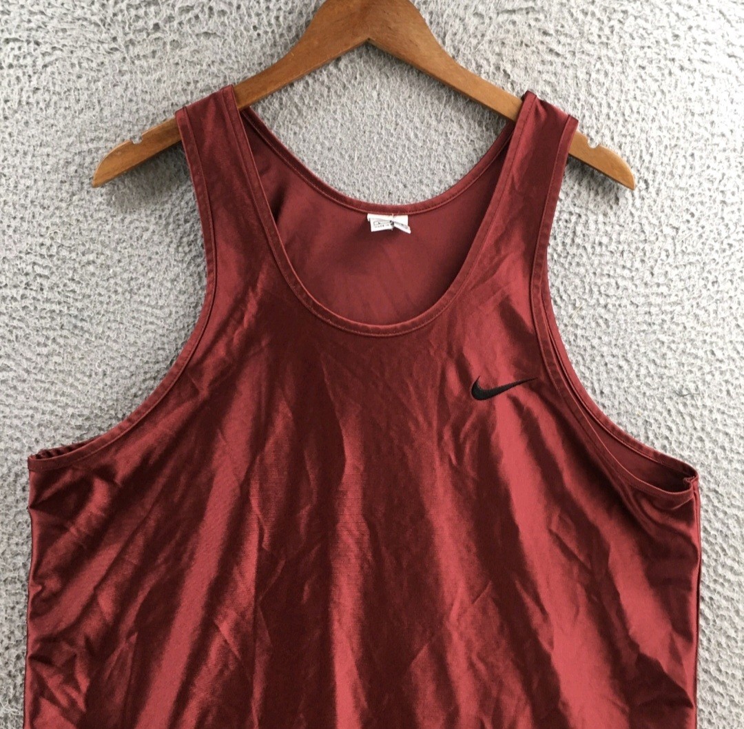 Vintage 90s Nike Basketball Jersey Tank Top Large Satin Burgandy Silky Shiny