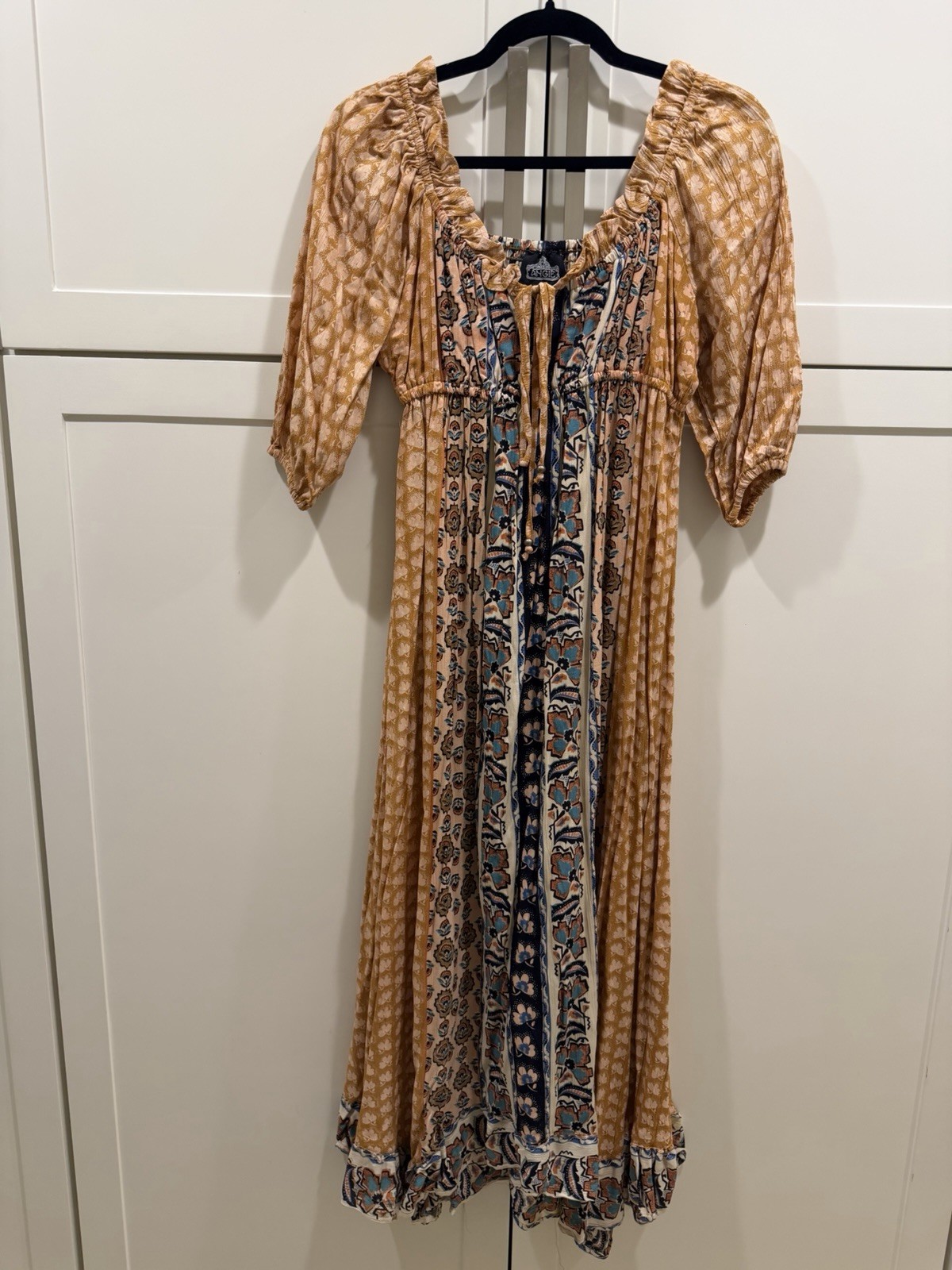 Angie Mustard Multi Boho Midi Dress Size Small