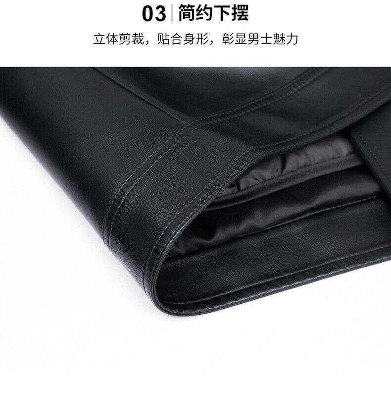 Mens Formal Elegant Faux Fur Collar Leather Loose Zipper Jacket Winter Down Coat