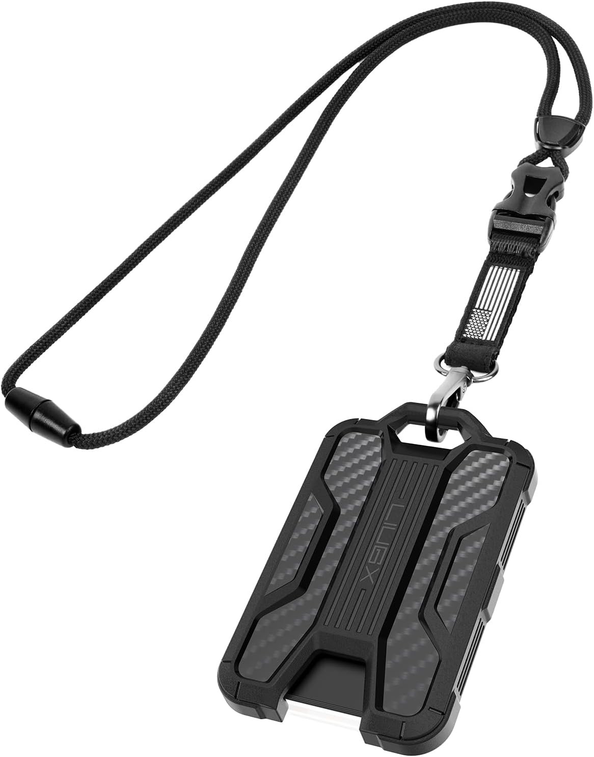 LIUGX Badge Holder with Heavy Duty Breakaway Lanyard, Carbon Fiber-Texture