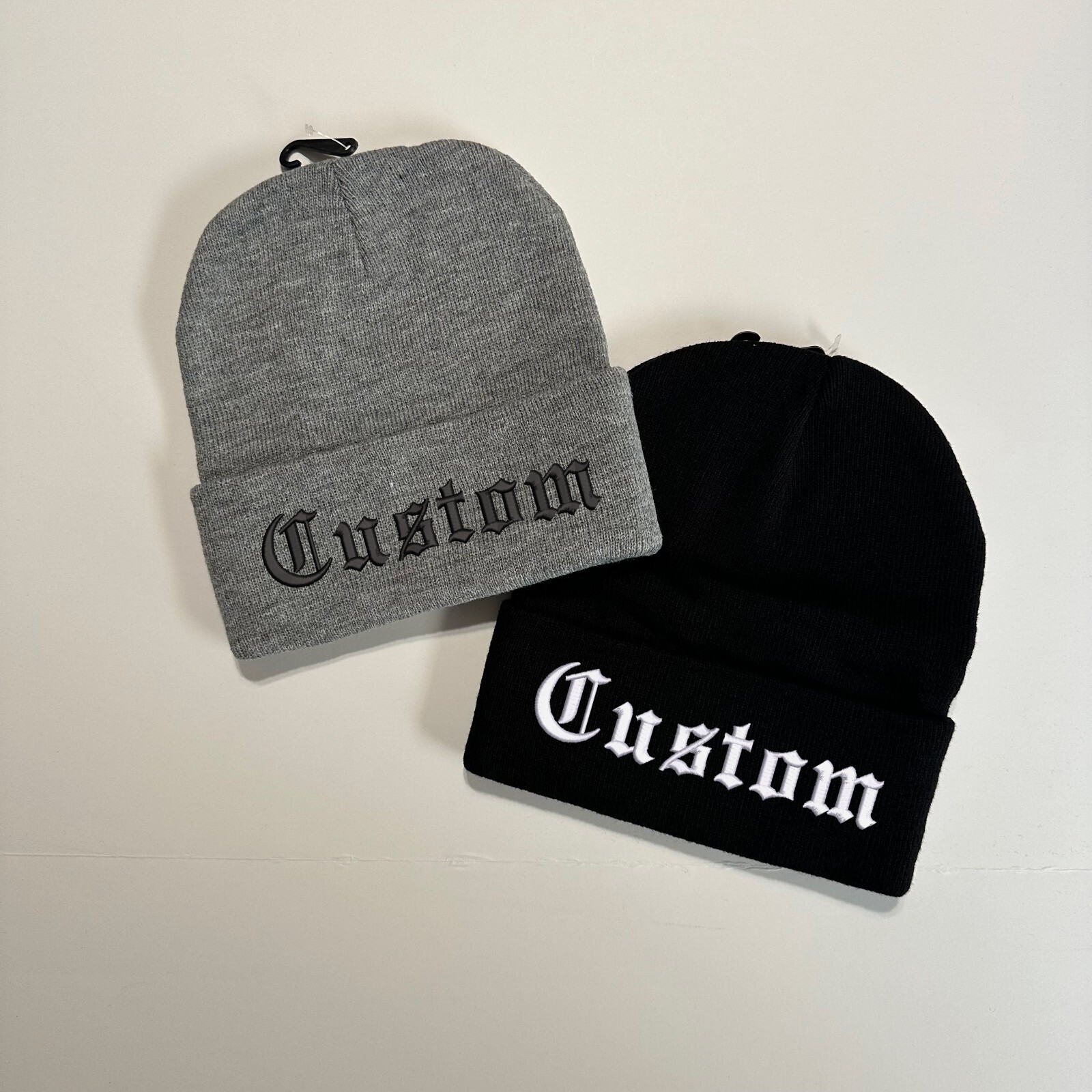 Custom Last Name Embroidered Beanie Text in old English Stitched Your Last Name