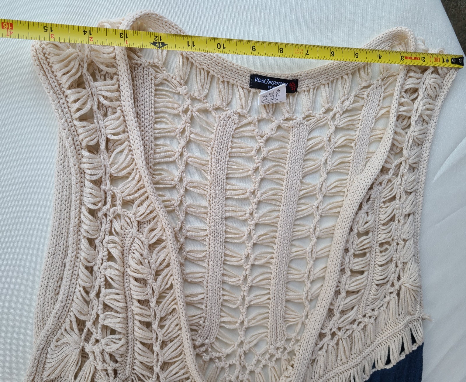 Cream & Blue Crochet Duster Over Wrap. Boho, Hippie Sz: M, Vivid Importers Of NY