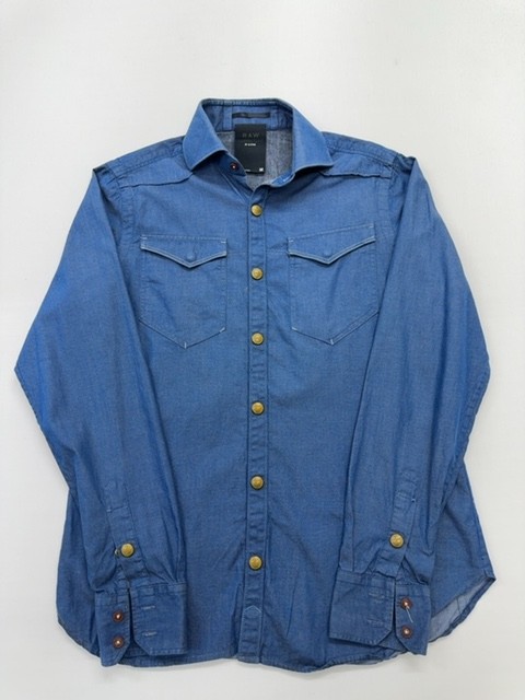R.A.W. G-STAR Mens Blue Utility Denim Snap Button Shirt Size M Regular