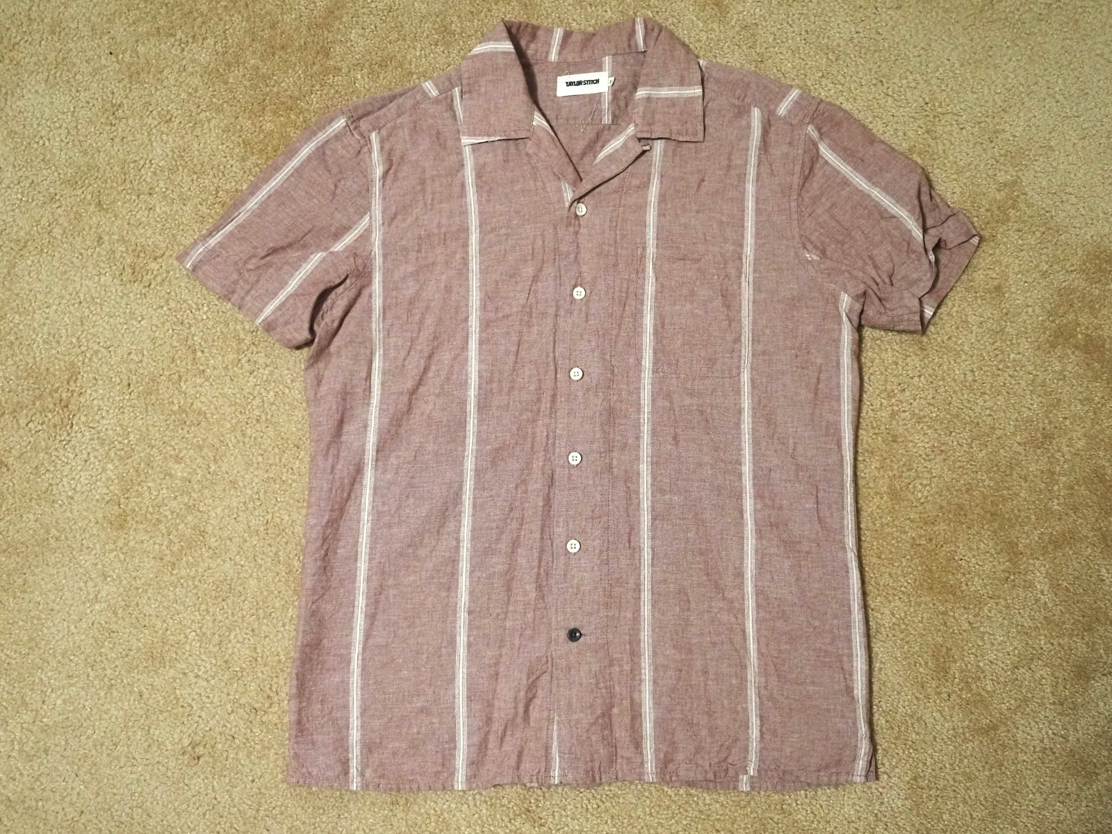 Taylor Stitch Hawthorne Shirt Short Sleeve Fig Stripe Mens Size 38 Small