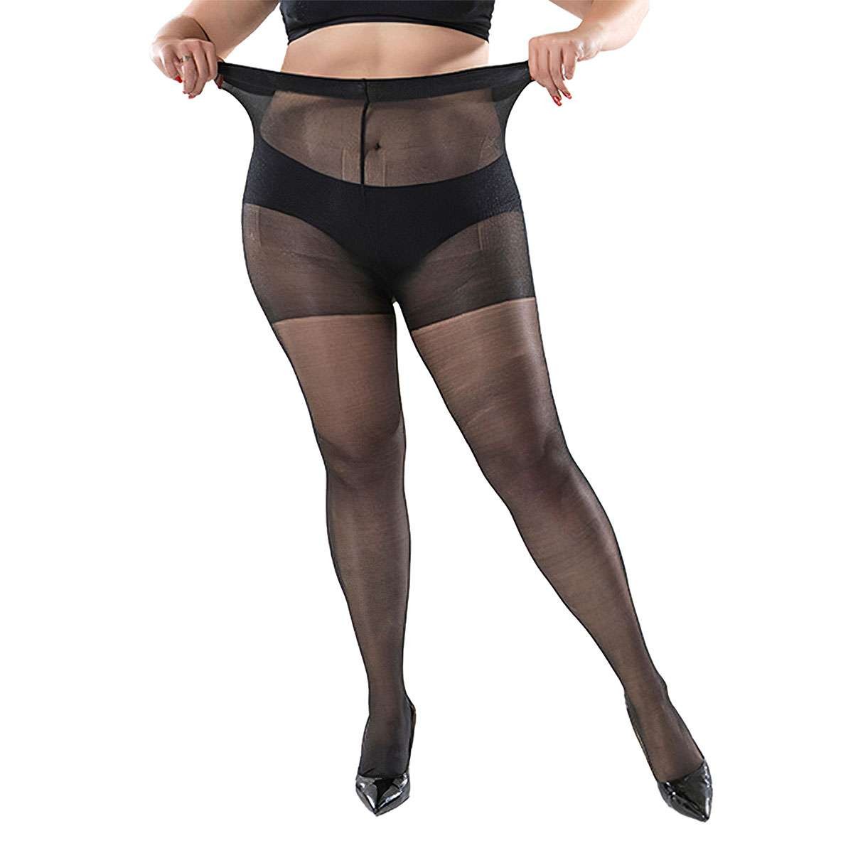 Women Plus Size Seamless Oil Shiny High Glossy Pantyhose Sheer Stocking Tights