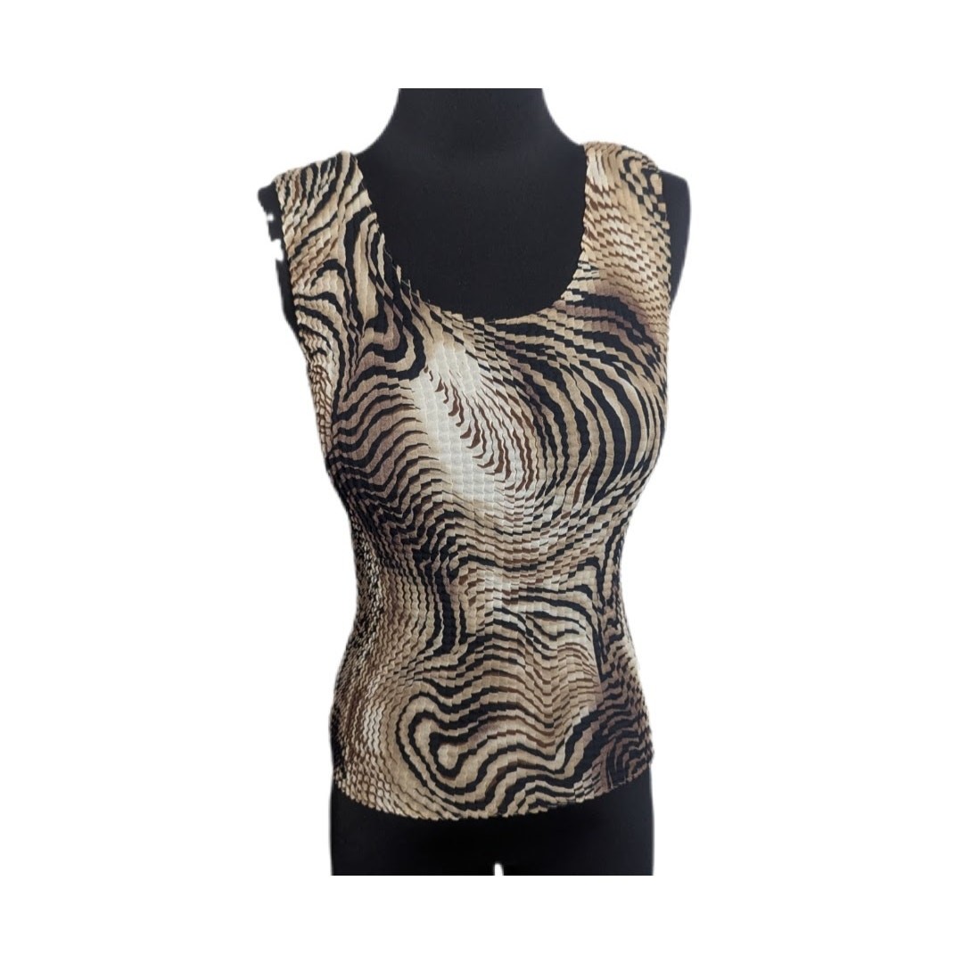Y2K Nicola Multi Abstract Crinkle Pleated Scoop Neck Top Medium indie U1
