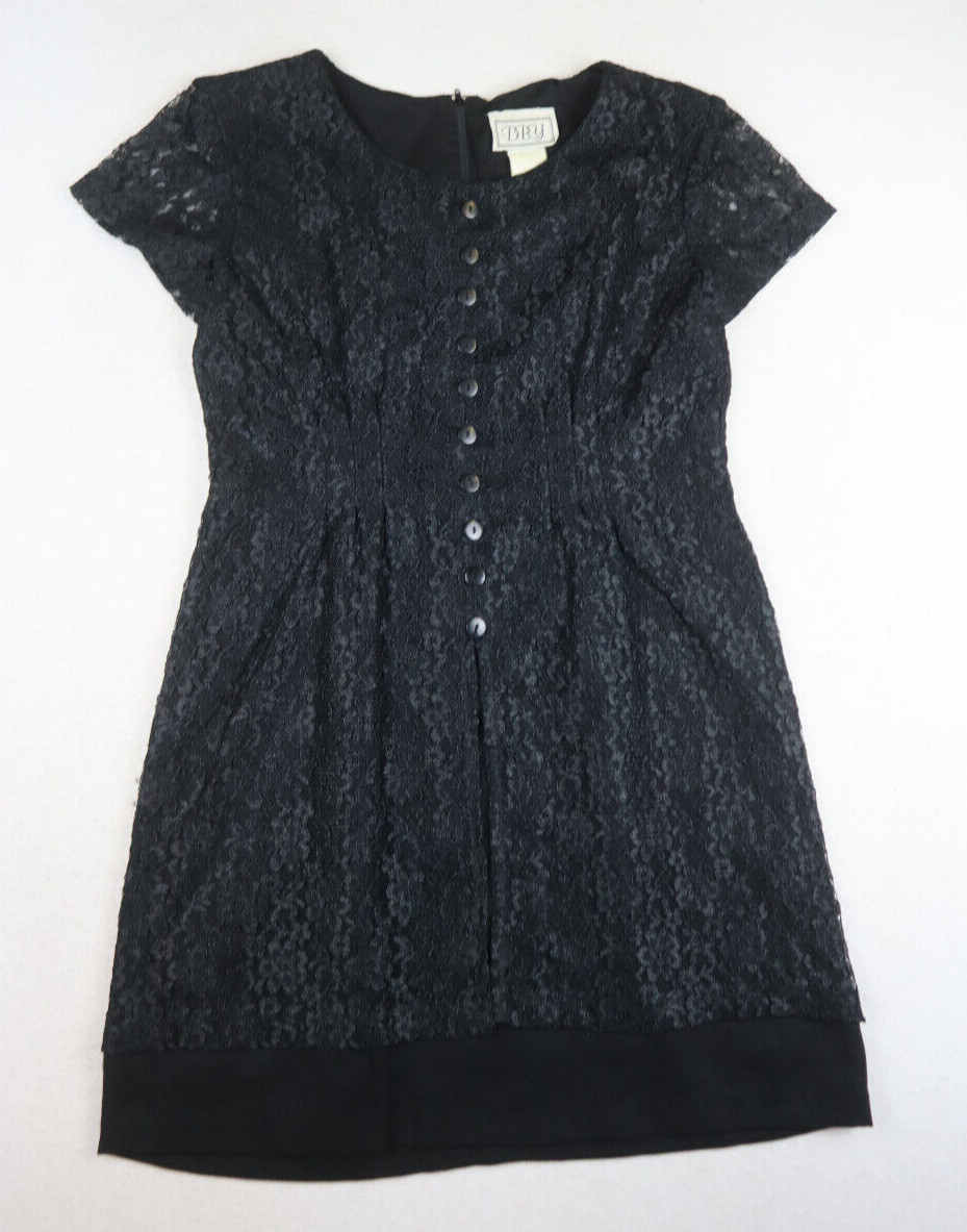 VINTAGE 90s WOMEN’S BLACK LACE SHORT SLEEVE DRESS – D.B.Y. – SIZE 9