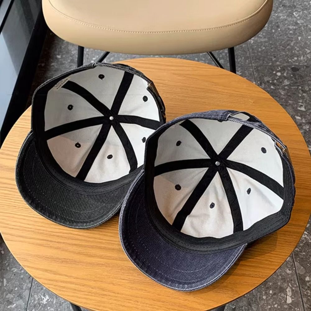 Retro Short Brim Baseball Cap Adjustable Solid Color Snapback Cap Fashion US