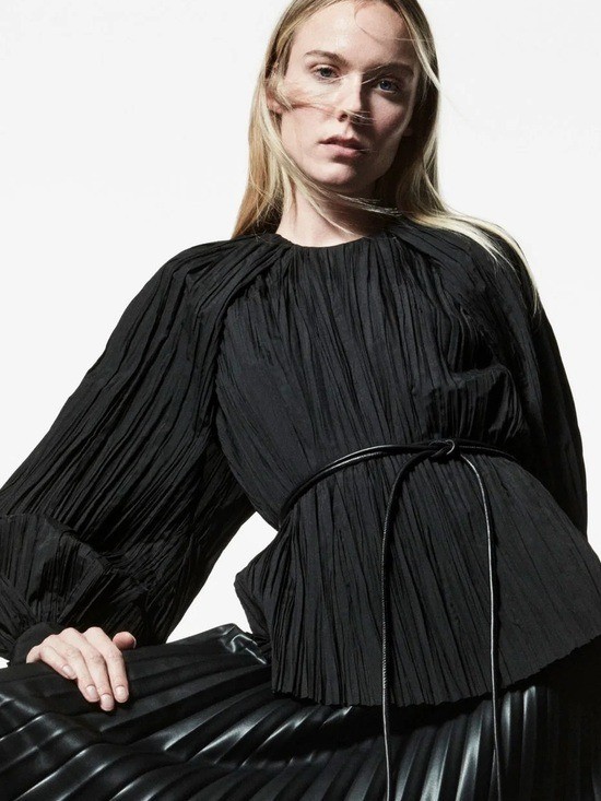 COS Crushed Pleated Cape Sleeve Top in Black Size 6
