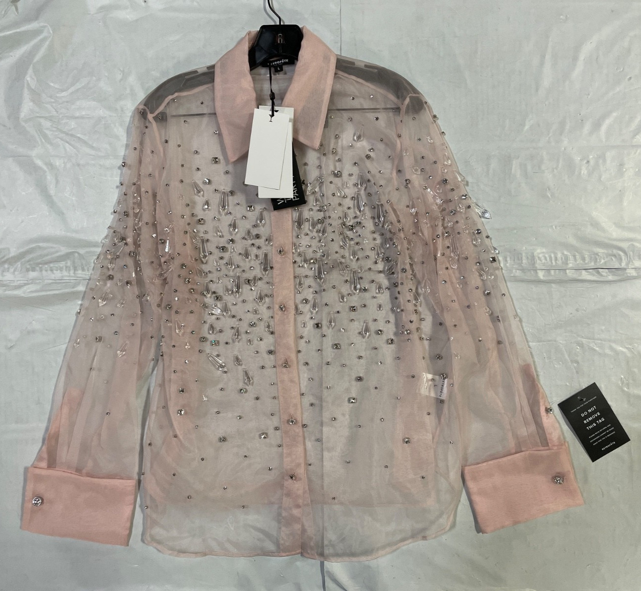 Retrofete Aubriella Embellished Shirt Earl Rose Large New with Tags