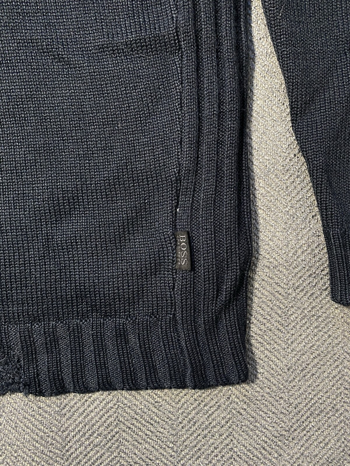 Hugo Boss Sweater Mens L Navy Quarter Zip Wool Elbow Patch Knit