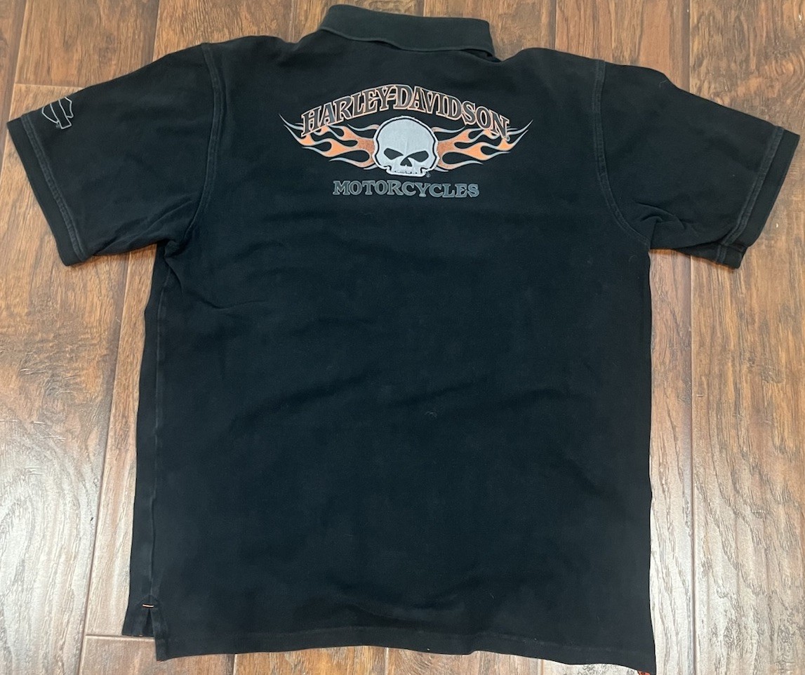 Harley-Davidson Men’s L Black Cotton Polo Shirt Embroidered Logo Skull Short