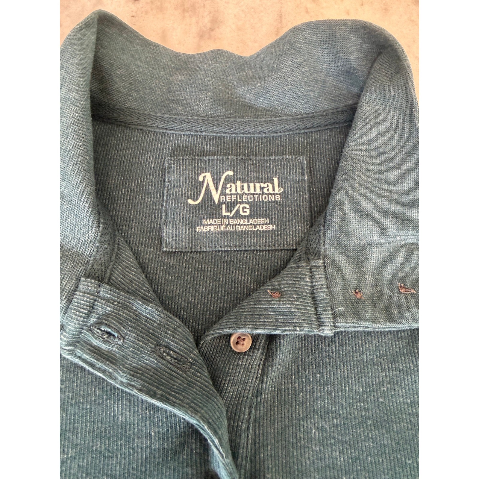 Natural Reflections Dark Teal Blue Henley Knit Top Women Size Large Mock Neck