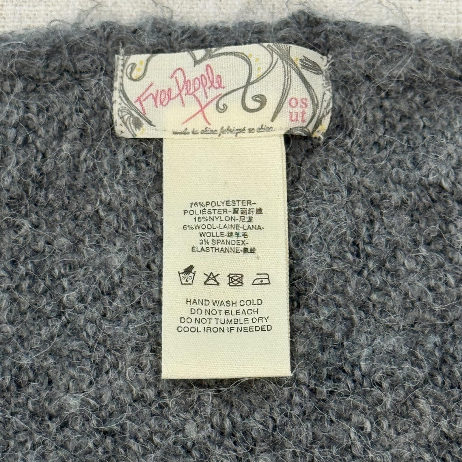 Free People Shrug Sweater Womens One Size Gray Knit Fuzzy Bolero Long Sleeve
