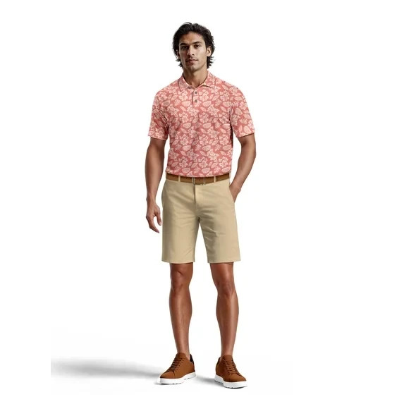 Ben Hogan Men’s Performance Golf Polo Shirt Flamingo Plume Print Size S