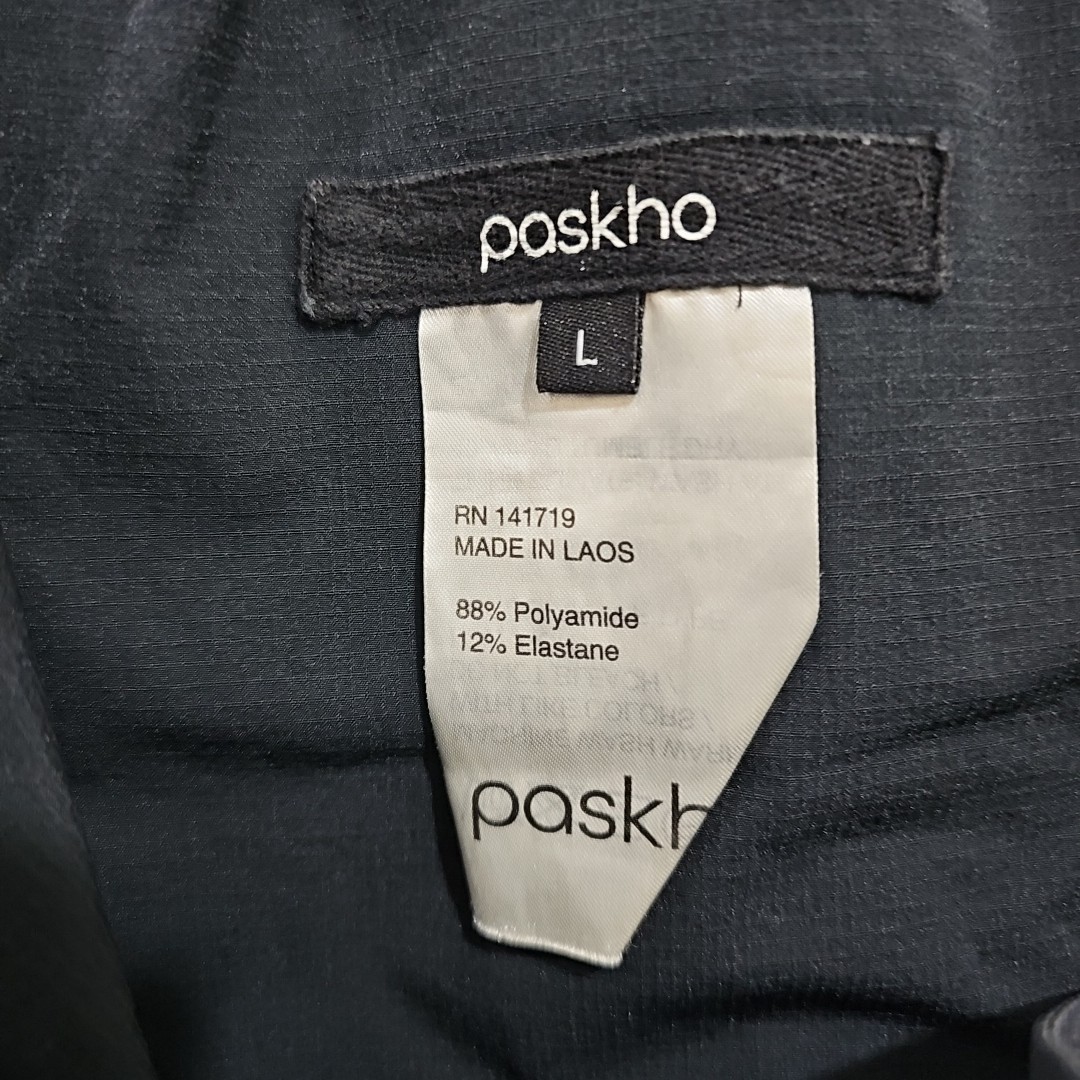 Paskho Pants Women’s Sz L Black Zip Front Pockets Taper Leg Windpant Athleisure