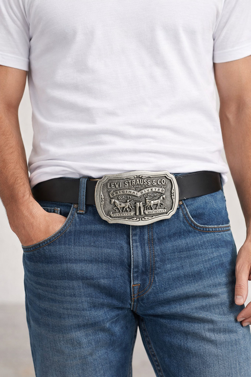 Levi’s Men’s Everyday Jean Leather Belt with Removable Plaque Buckle Black