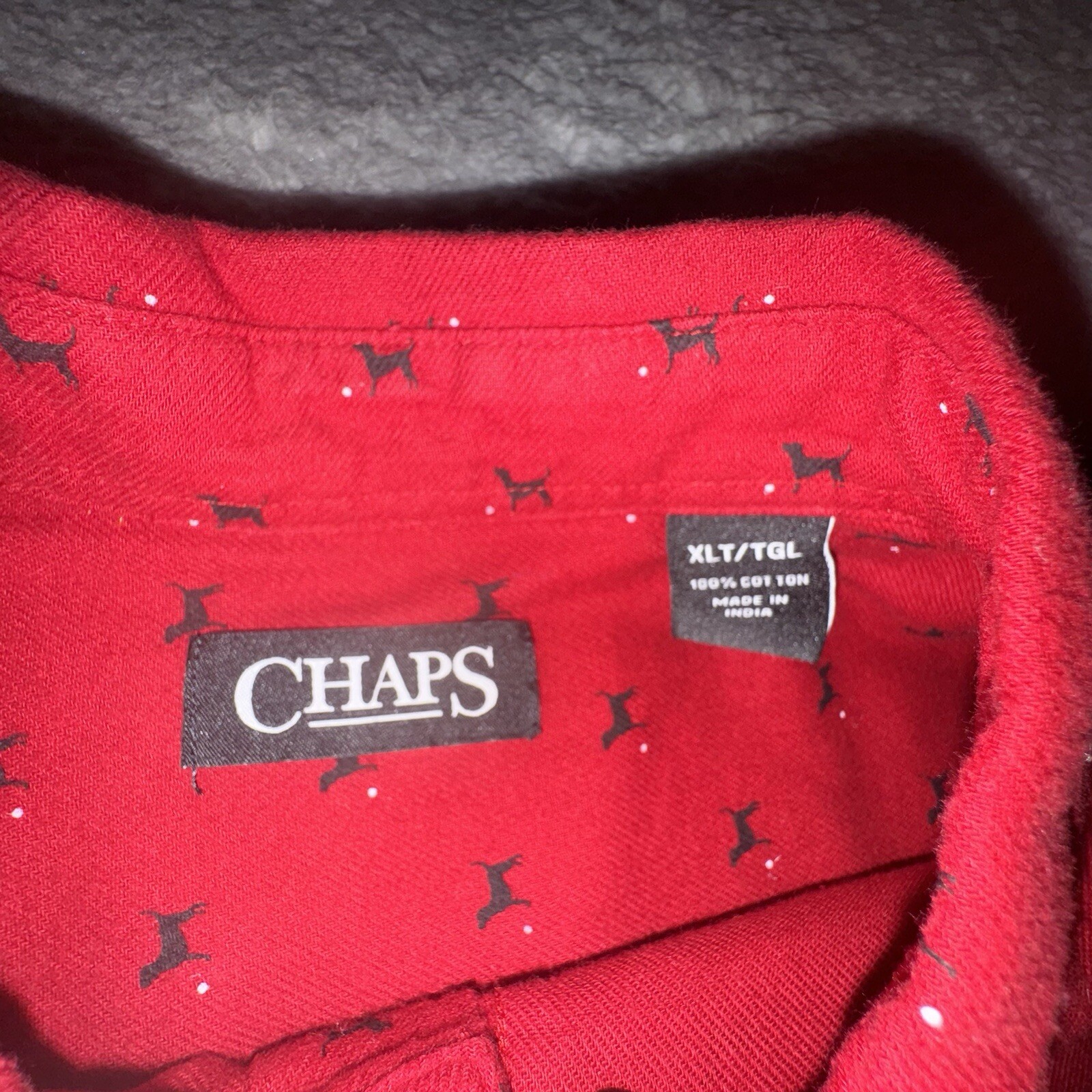 Chaps Shirt Mens XLT XL TALL Red All Over Dog Print Button Up Long Sleeve Preppy