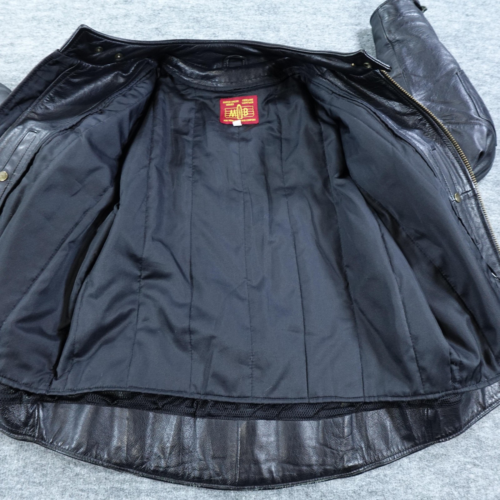 MOB Leather Motorcycle Jacket Men 42 Black Biker Moto Riding Heavy Lined Genuine