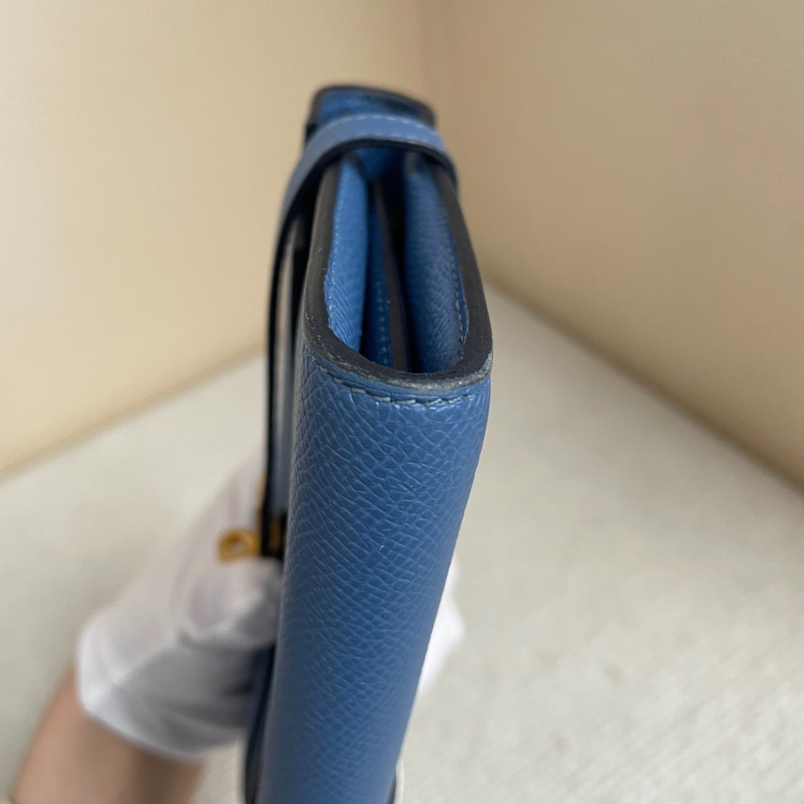 Hermes Kelly Long Blue Epsom Silver Clutch Wallet