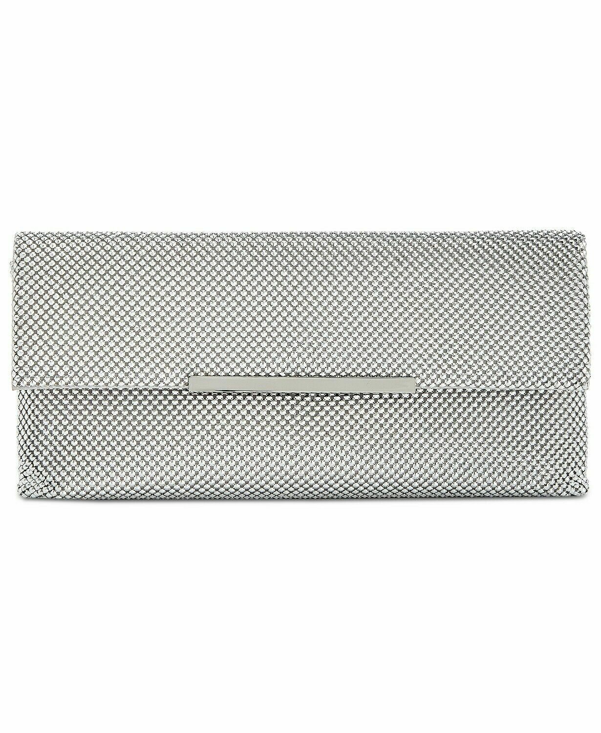 INC International Concepts NEW Women’s Hether Shiny Mesh Clutch Handbag Silver