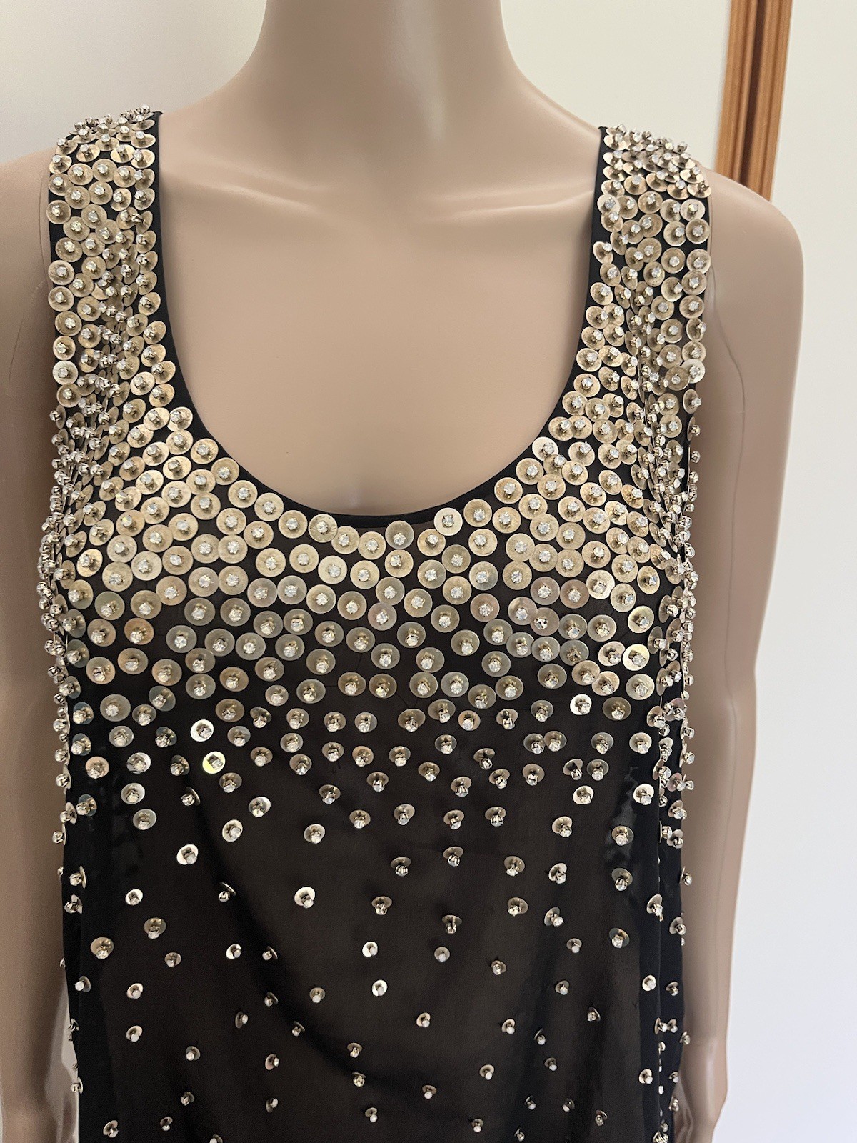 RETROFETE Marissa sequin Top Singlet Blouse Size Medium Black Silver