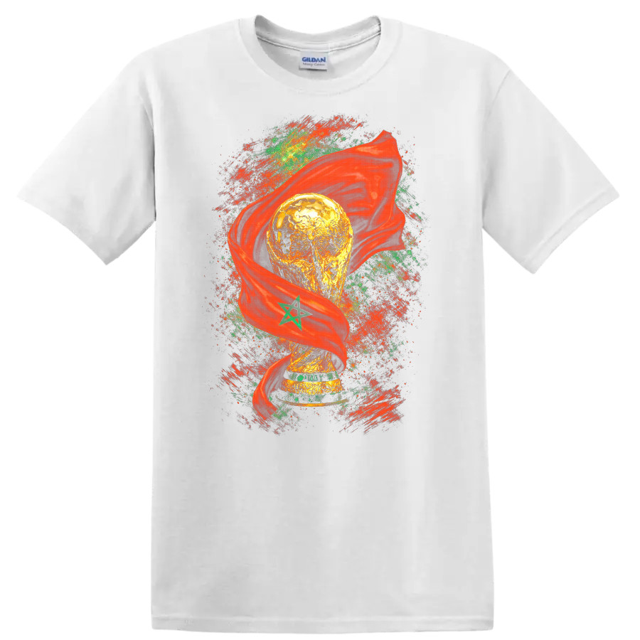 World Cup Trophy Morocco Flag T Shirt Soccer Fan Tee Sports Apparel