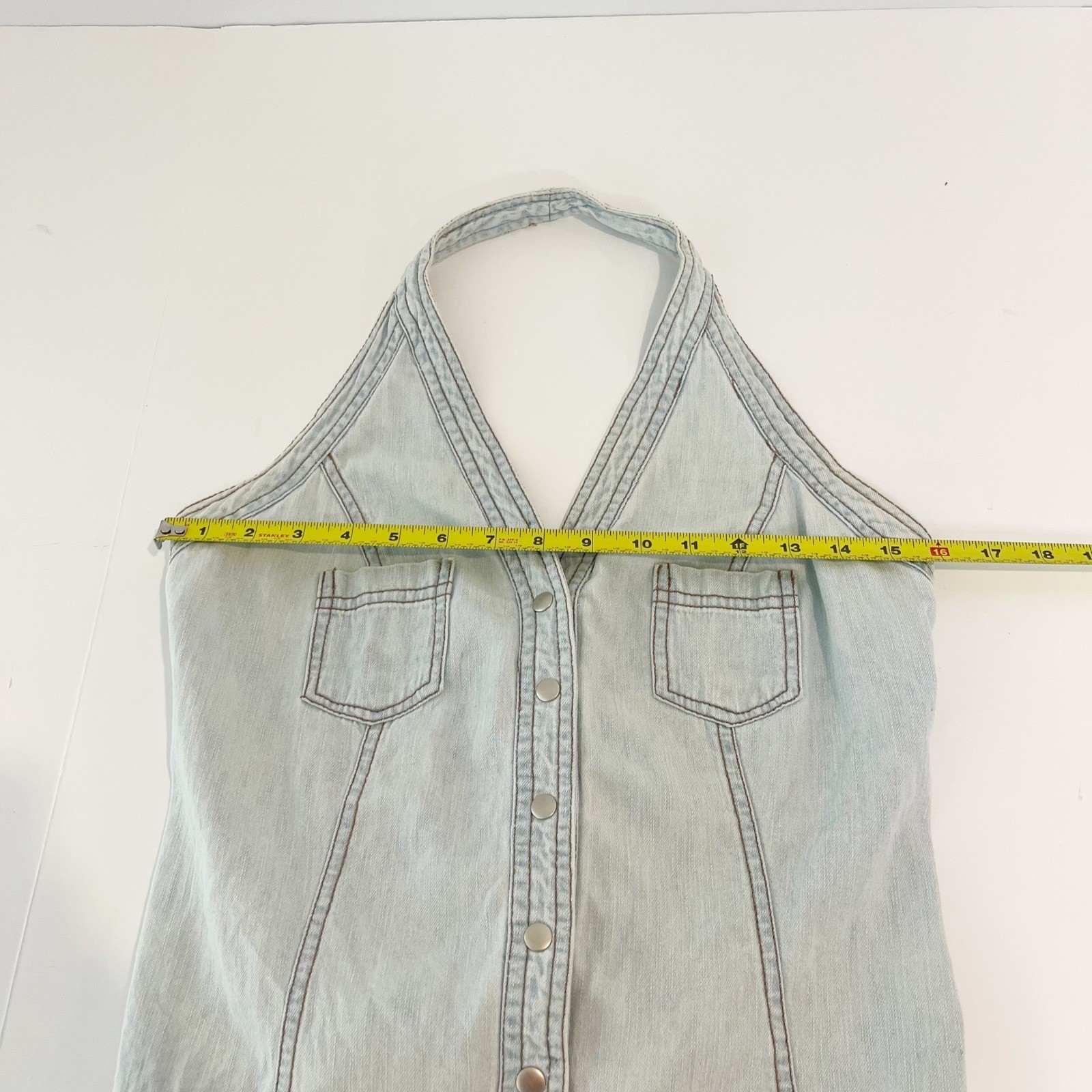 Vtg Faded Glory Denim Halter Top Y2K Light Wash Lace Up Country Western SMALL
