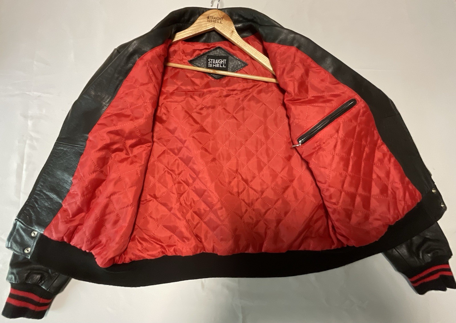 Straight To Hell (Baron) black and red Leather Jacket Red Lined Zip/Snap Size 46