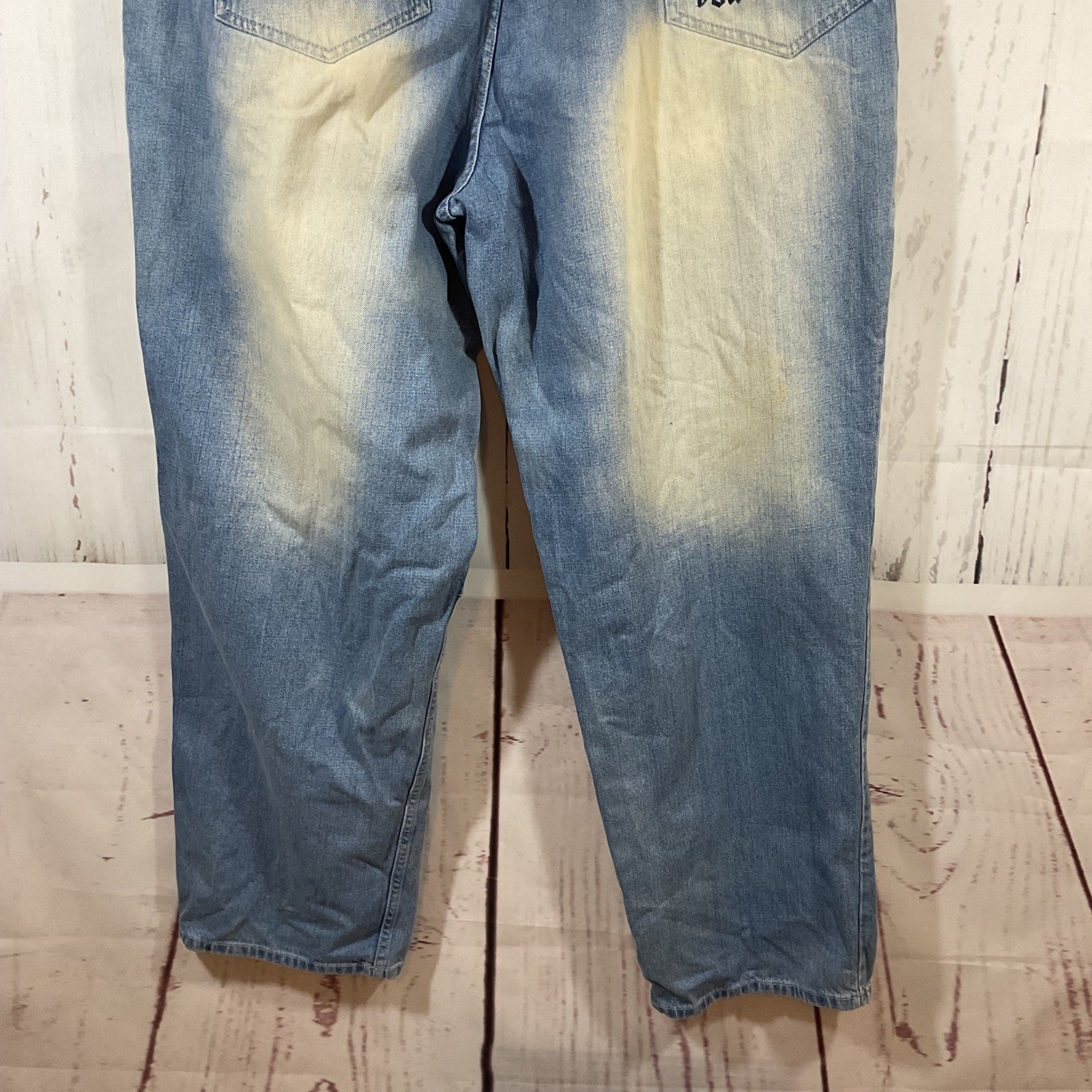 Tupac Makaveli Jeans 42×34 Baggy Denim Fade Graphic Hip Hop Y2K Grunge Rap 90s