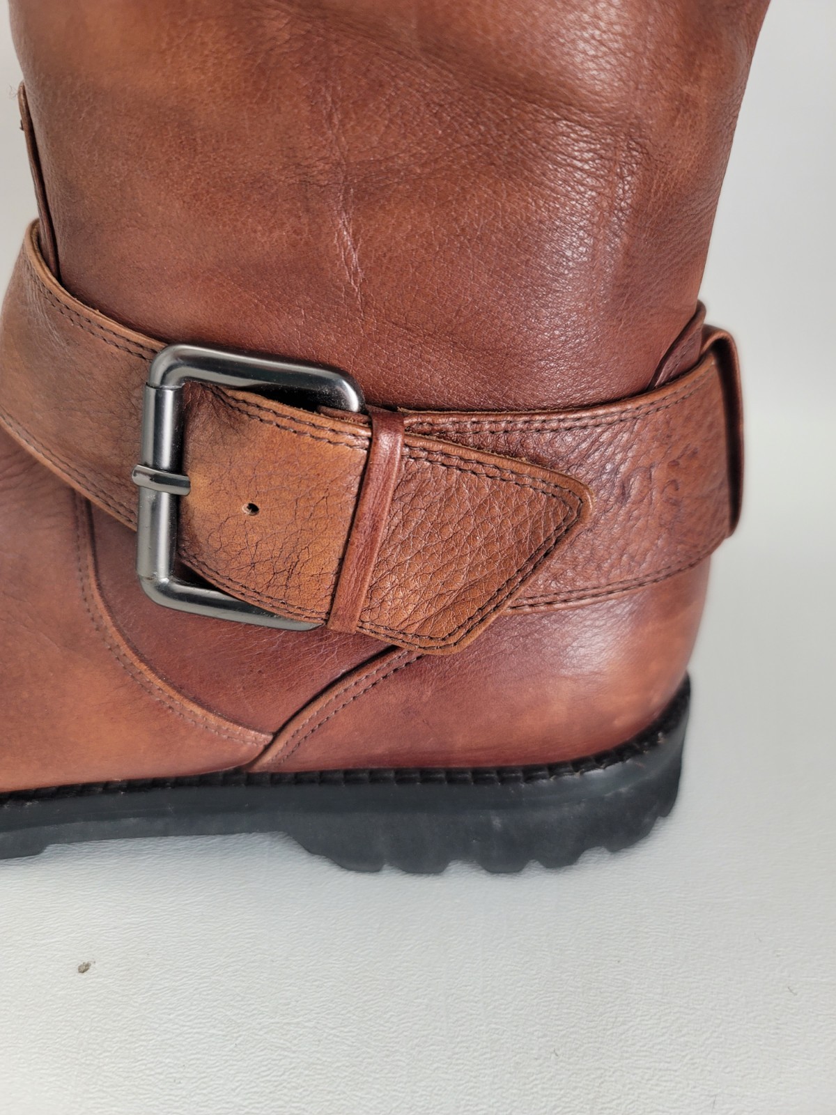 Gentle Souls Brown Camden Moto Double Buckled Up Pebbled Leather Boots Size 8.5