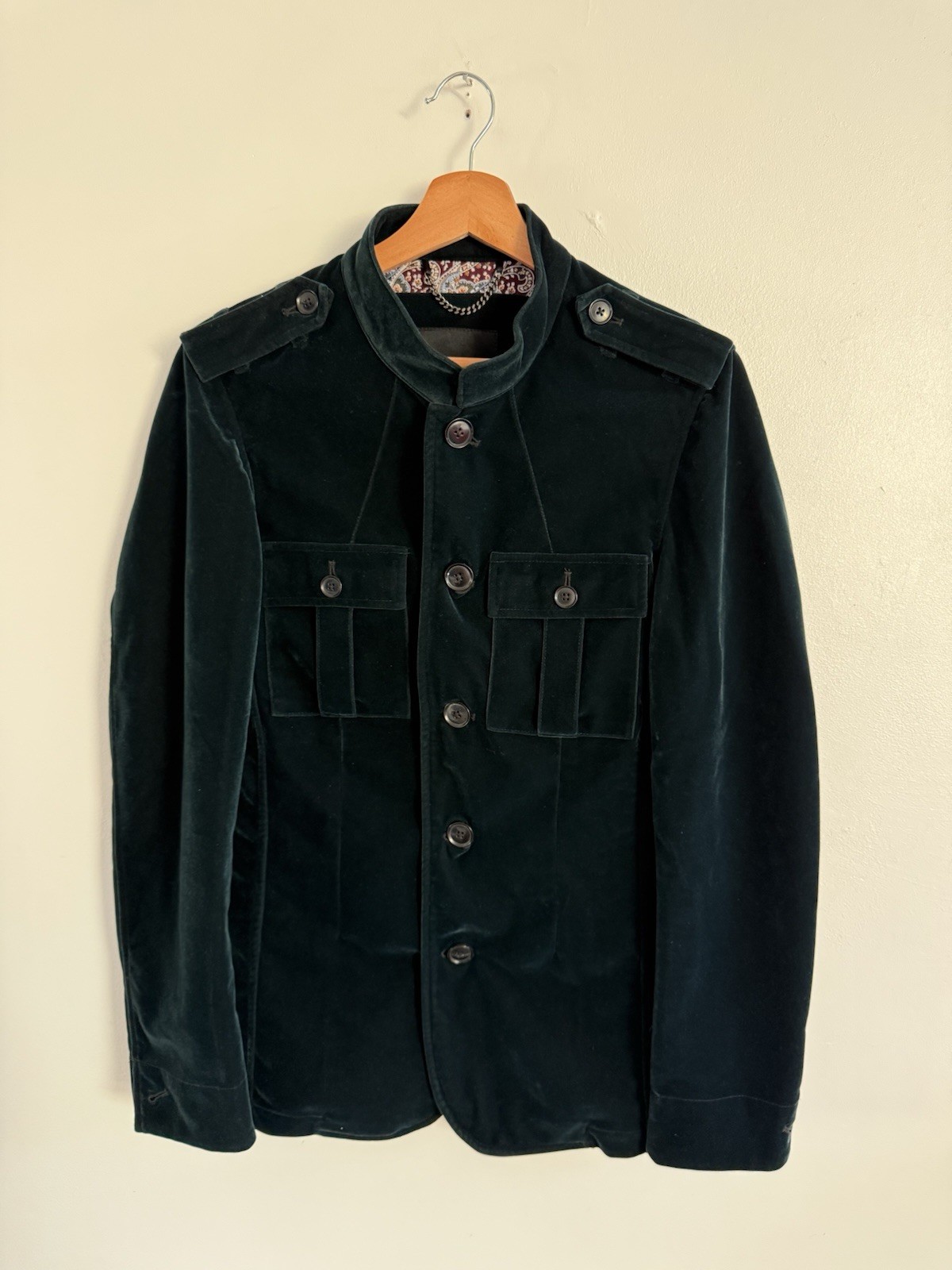 Phix Velvet Jacket Small Teal Button Up Retro Rock Army Military